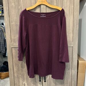 Talbots Plus 2X Top Pima Cotton Knit Maroon Ribbed 3/4 Sleeves Boat Neck